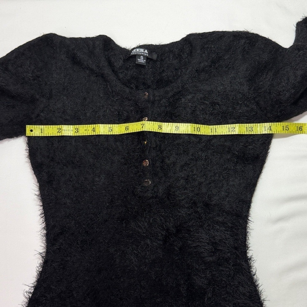 Hera Collection Black Fuzzy Knit Henley Romper Long Sleeve Bodycon Small - Picture 8 of 12